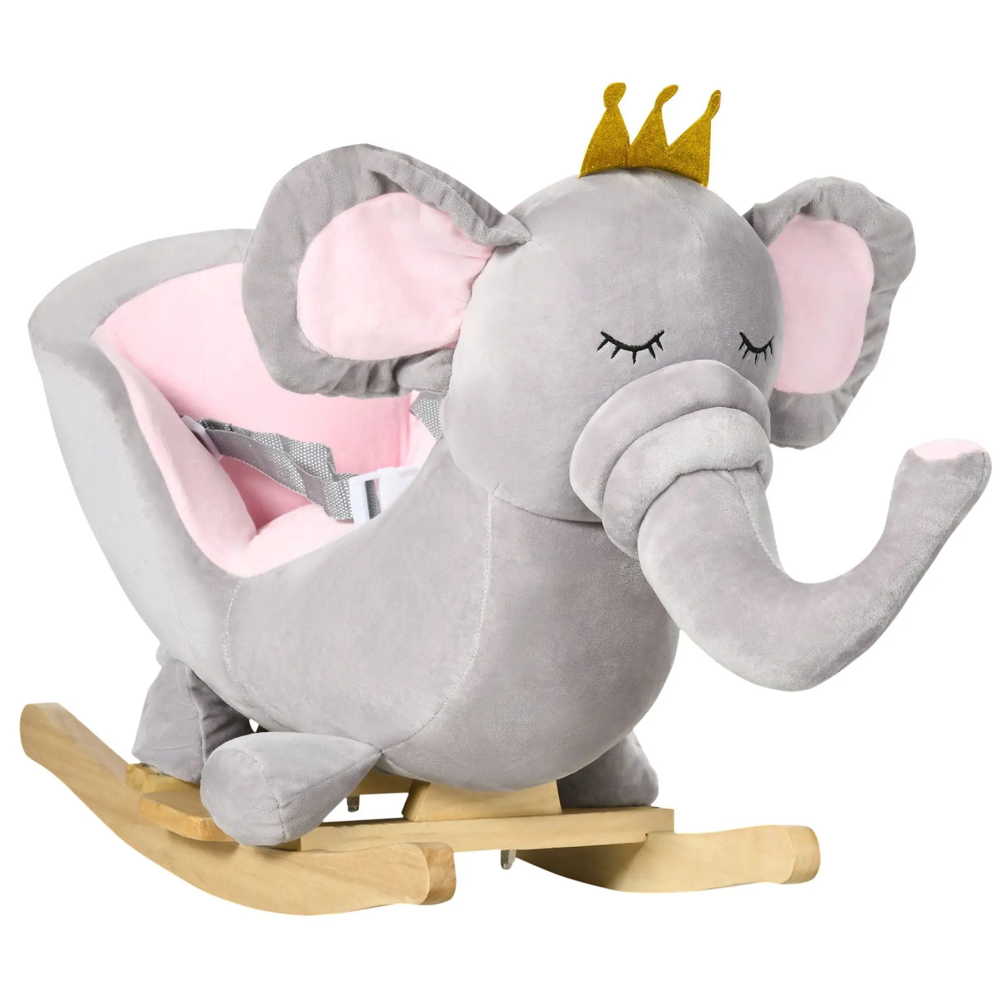 Qaba - Baby Rocking Horse Elephant Rocking Chair Toddler Rocker Toy With Sound Wooden Base Seat Safety Belt For 1.5-3 Year Old - Gray by HouseOfZazla