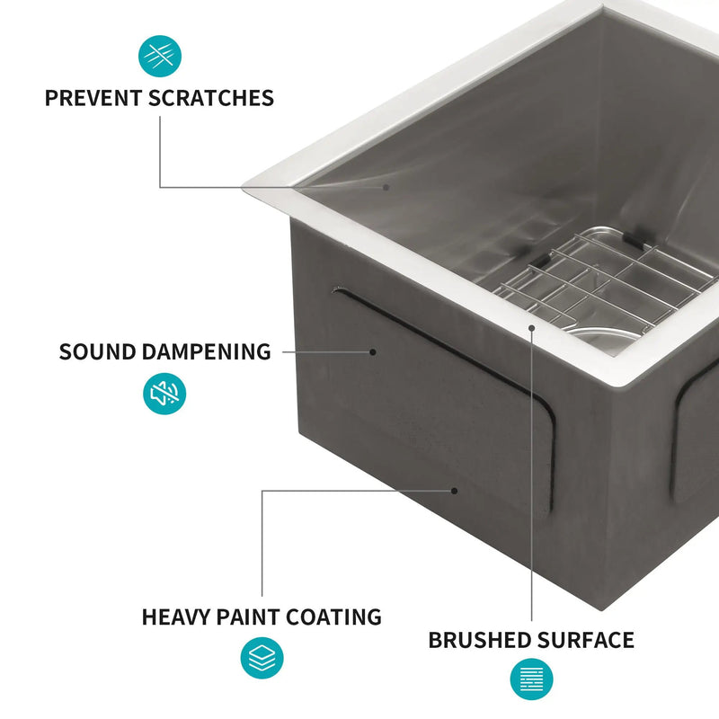13" Undermount Stainless Steel Kitchen Sink 16 Gauge 9" Deep Single Bowl Basin - Brushed Nickel by HouseOfZazla