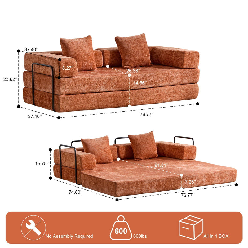 Convertible Floor Sofa Bed With Pillow Back Support Armrest by HouseOfZazla