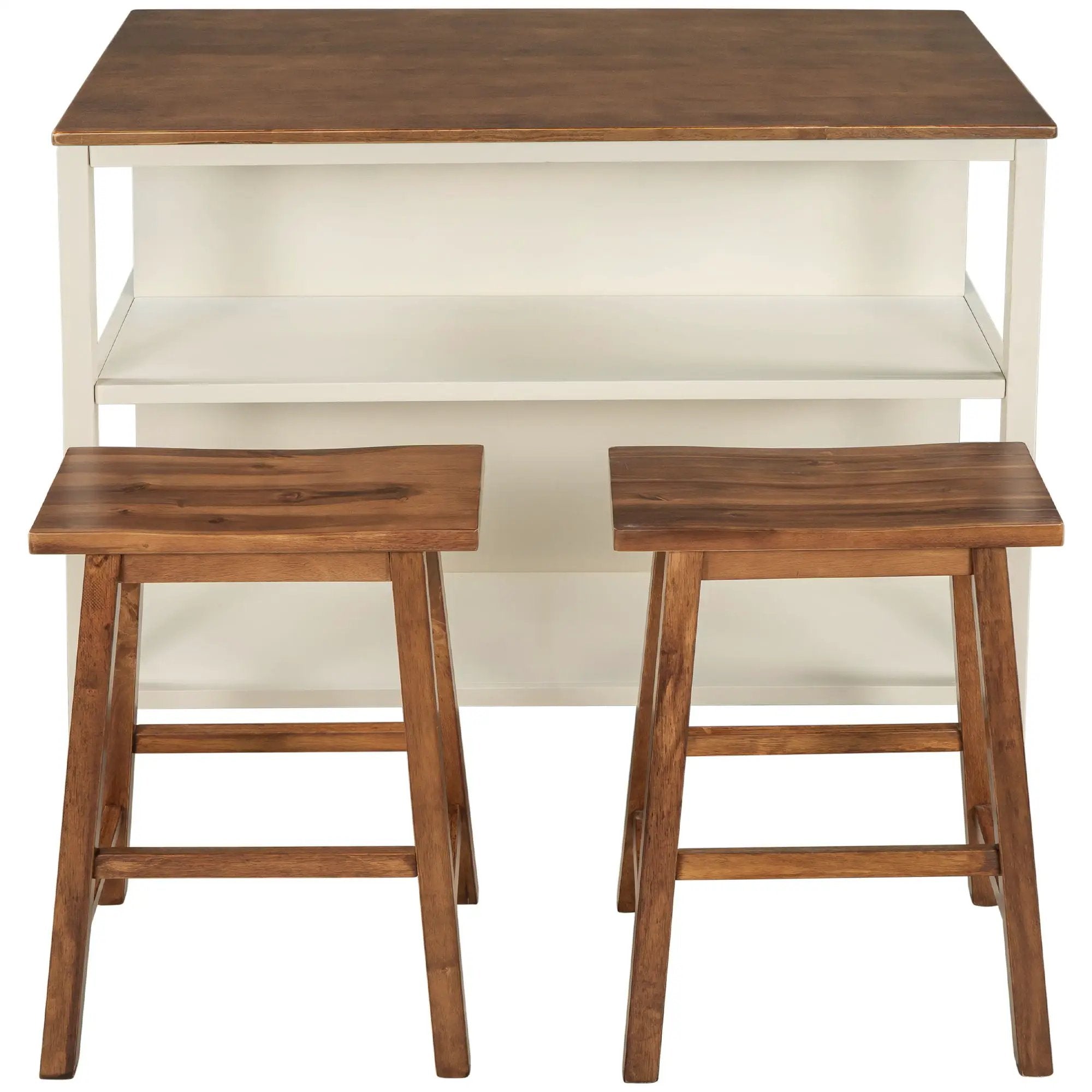 Rustic 3 Piece Stationary Kitchen Island Set With 2 Seatings, With 2 Open Shelves by HouseOfZazla