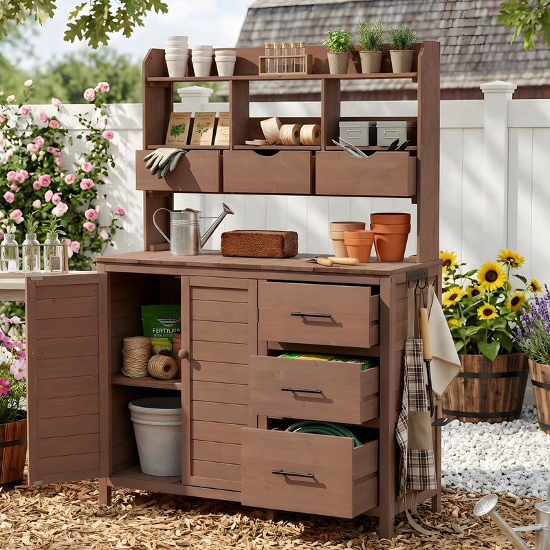 TOPMAX Farmhouse Patio Potting Bench with Storage and Workstation by HouseOfZazla