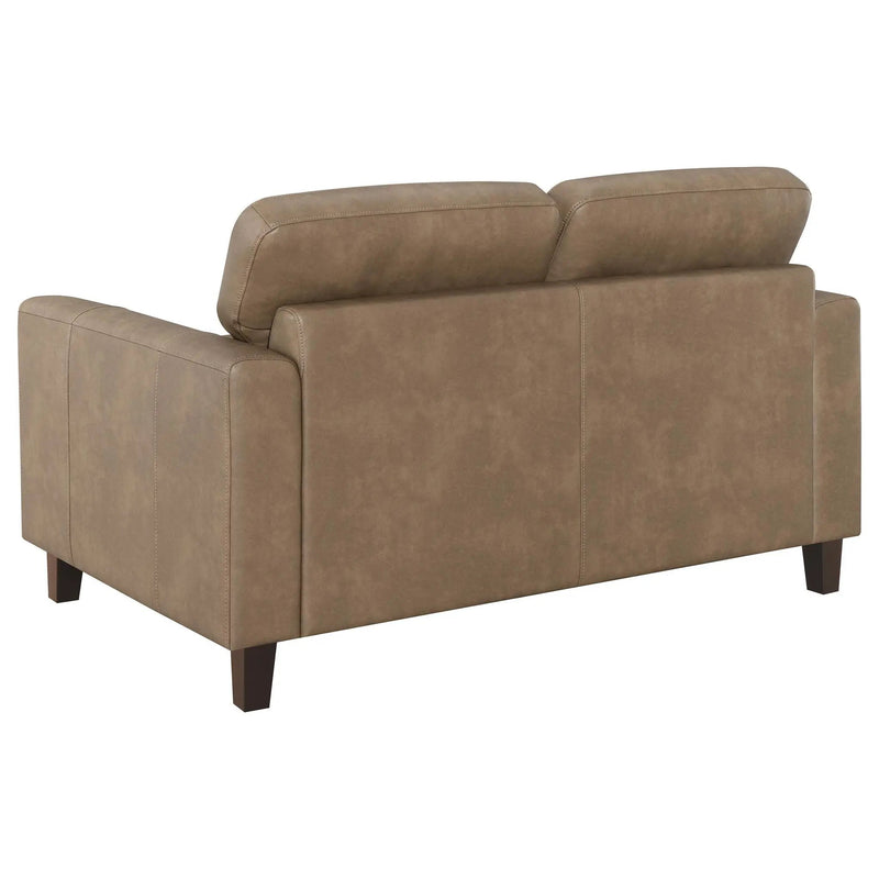 Scotland Faux Leather Upholstered Track Arm Loveseat Brown by Unique Piece Furniture