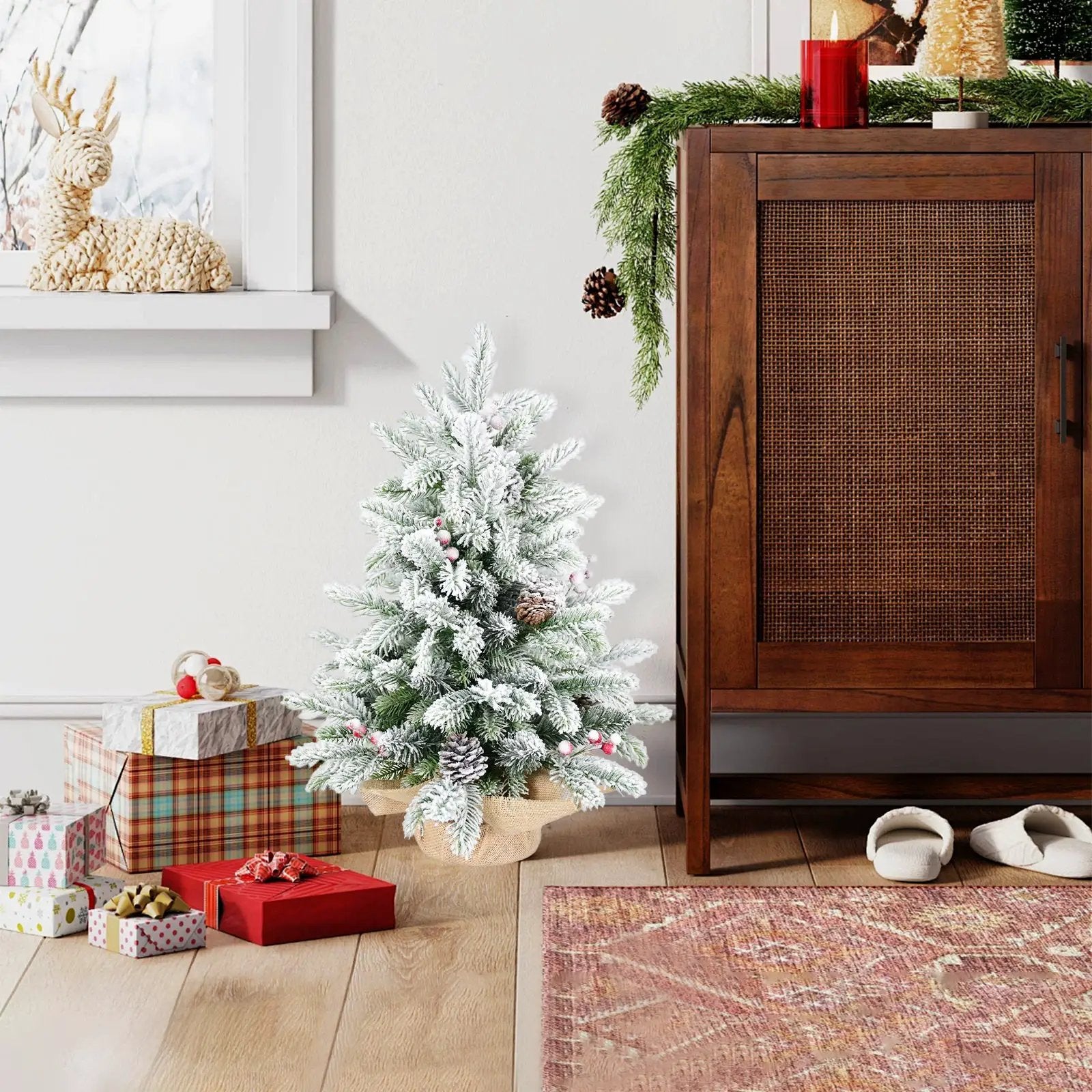 3FT Flocked Tabletop Christmas Tree with Pine Cones by HouseOfZazla