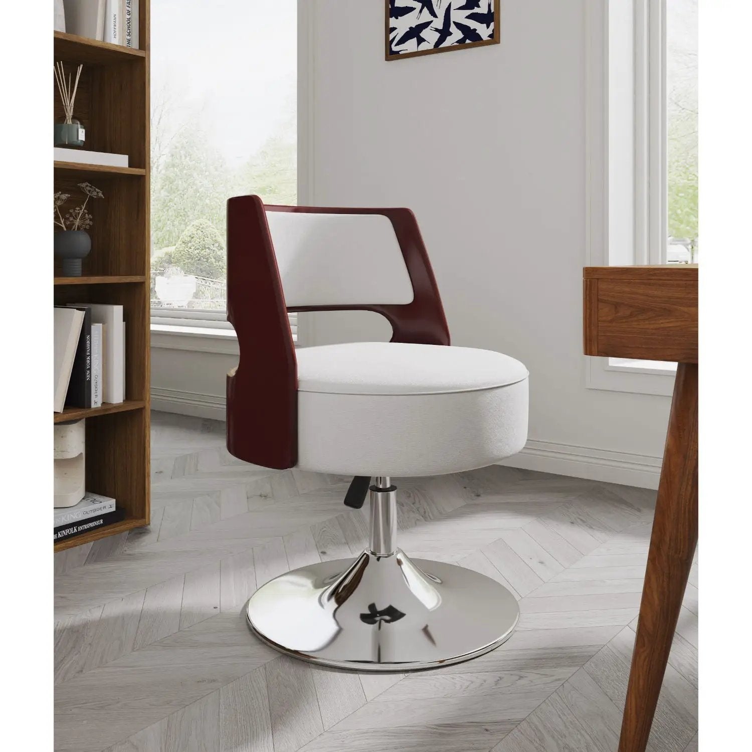 Salon - Swivel Lounge Chair 2 Tone Design With Adjustable Height And Full Swivel For Living Room - White by HouseOfZazla