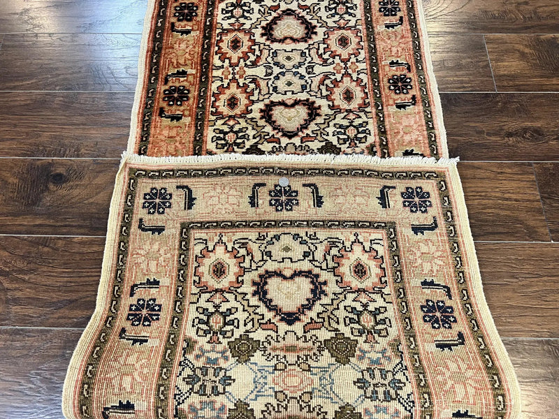 Romanian Runner Rug 2.6 x 12.9, Wool Handmade Hand Knotted Skinny Runner for Hallway, Floral Allover, Vintage Tan Runner by Jewel Rugs