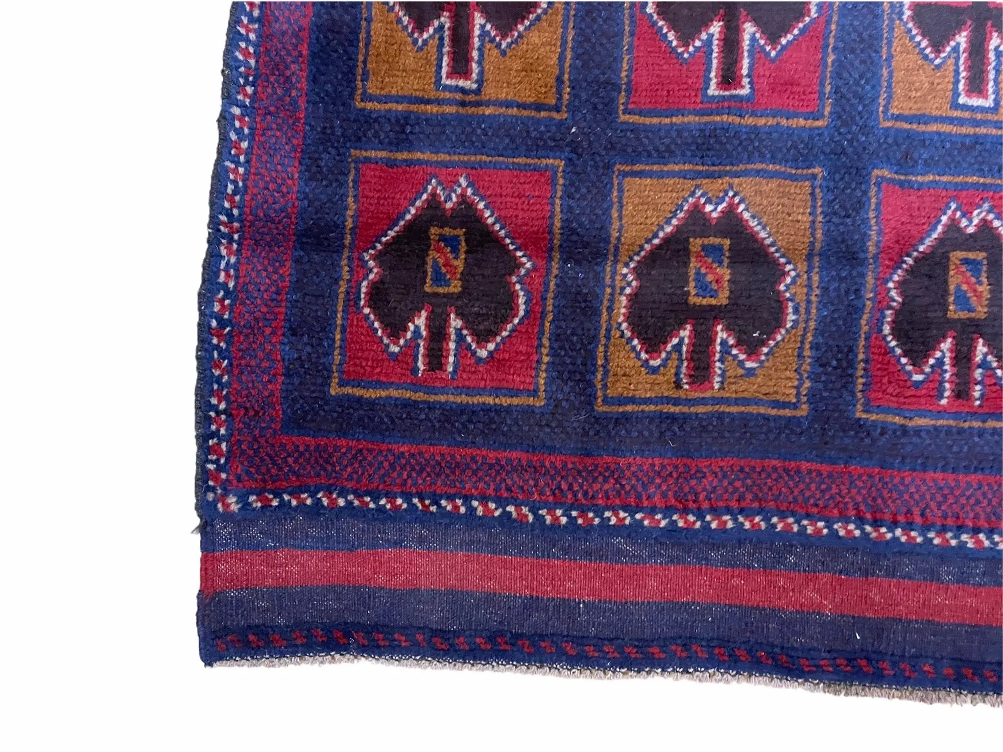 2' 9" X 4' 5" Vintage Handmade Tribal Wool Rug Balouchi Afghan Rug Blue Red 3x5 by Jewel Rugs