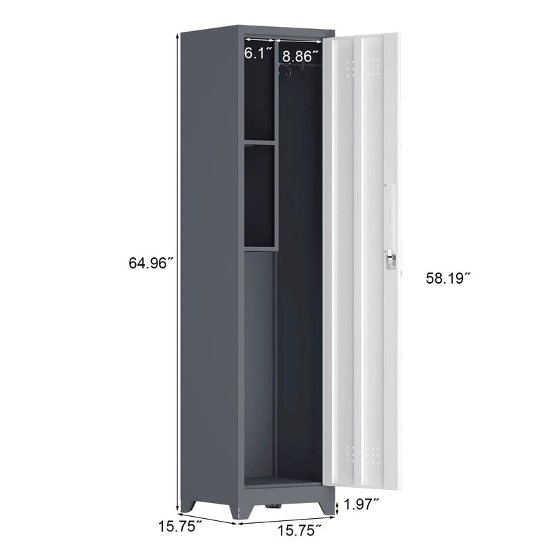 Broom Storage Cabinet Narrow Slim With Hooks And Shelves, Heavy-Duty by HouseOfZazla