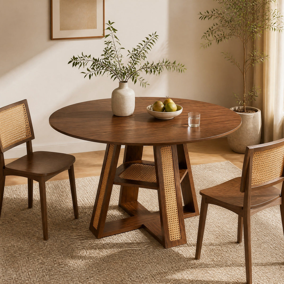 Extendable Round Dining Table for 4-6 with Storage Shelf - Particle Board, photo 6 of 10