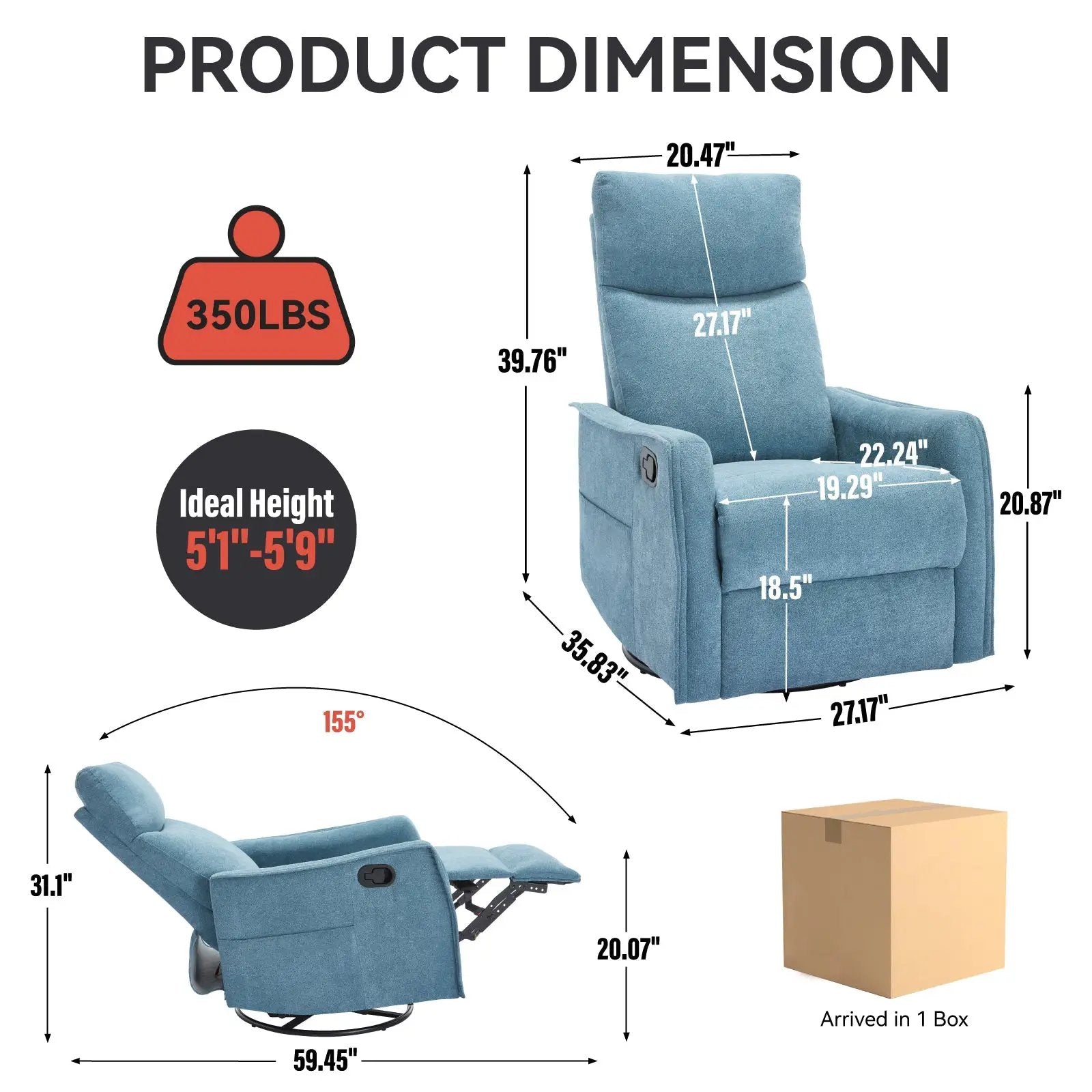 Heat Massage Manual Recliner Chair with Rocker and Swivel in Fabric for Living Room by HouseOfZazla