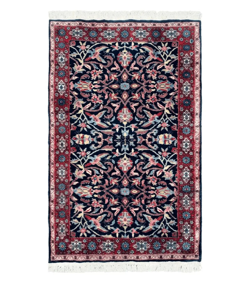 Antique Persian Sarouk Rug 3x5, Navy Blue, Allover Pattern, Hand Knotted by Jewel Rugs