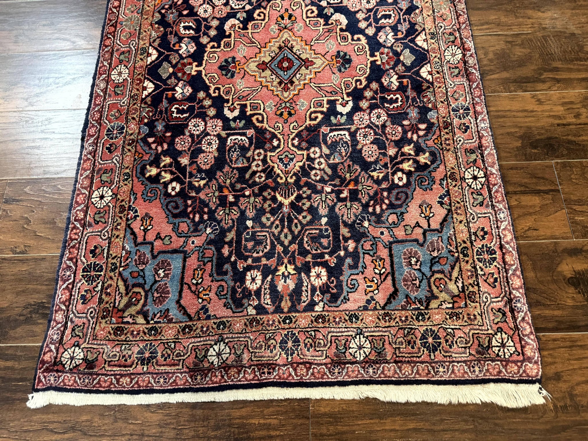 Persian Rug 3x5, Jozan Sarouk Rug, Navy Blue and Coral, Medallion Rug, Semi Antique by Jewel Rugs