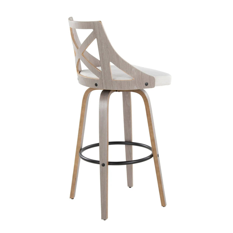 Charlotte - Farmhouse Fixed Height Barstool With Swivel & Round Footrest (Set of 2) - Light Gray / Cream by HouseOfZazla