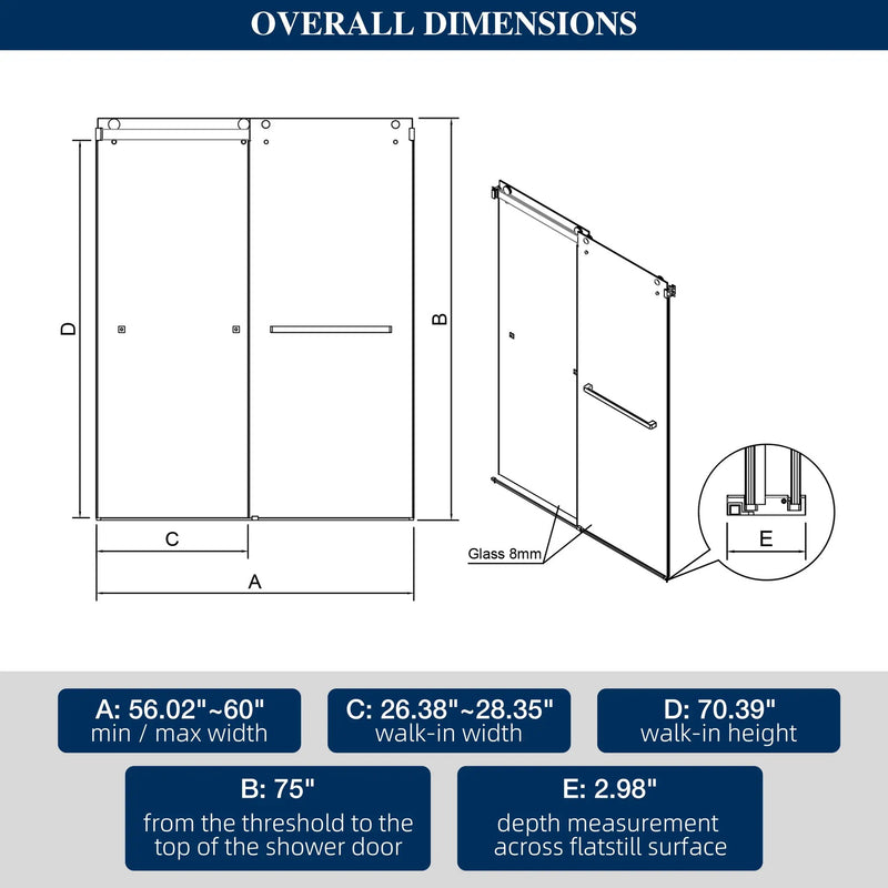60"W x 75"H Double-Sliding Shower Door by HouseOfZazla