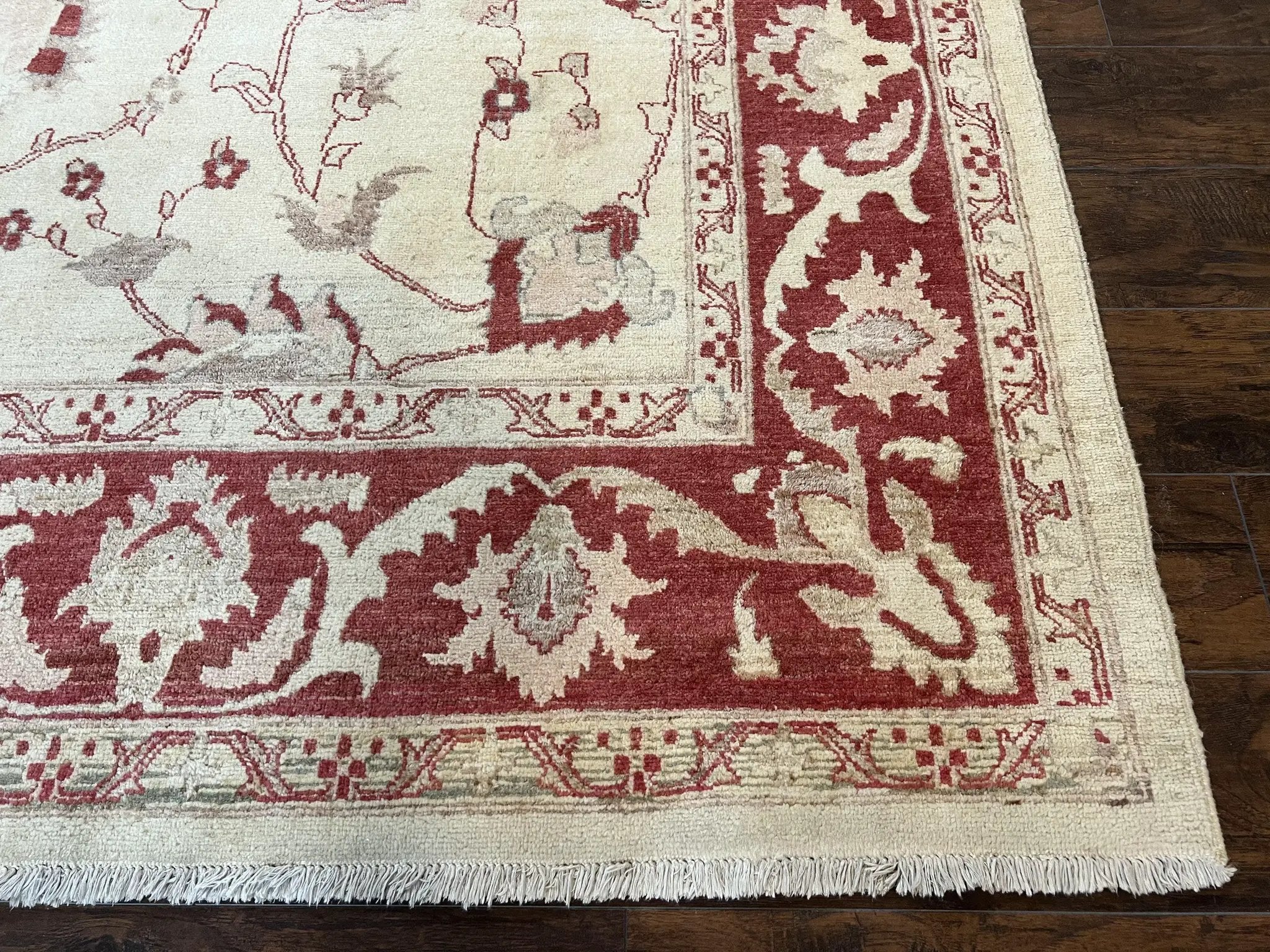 Peshawar Rug 8x12 Pakistani Carpet, Oriental Rug 8 x 12 Chobi Rug, Beige and Red, Allover Large Floral Design, Hand Knotted Vintage Wool by Jewel Rugs