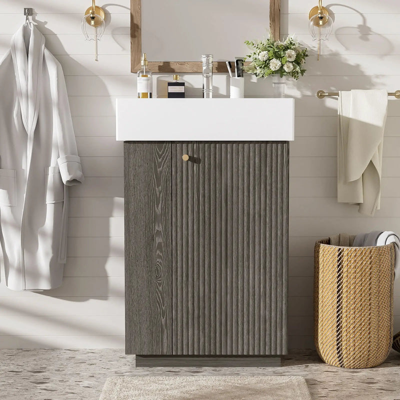 Bathroom Vanity With Sink, Freestanding Wood Grain Cabinet With Storage by Unique Piece Furniture