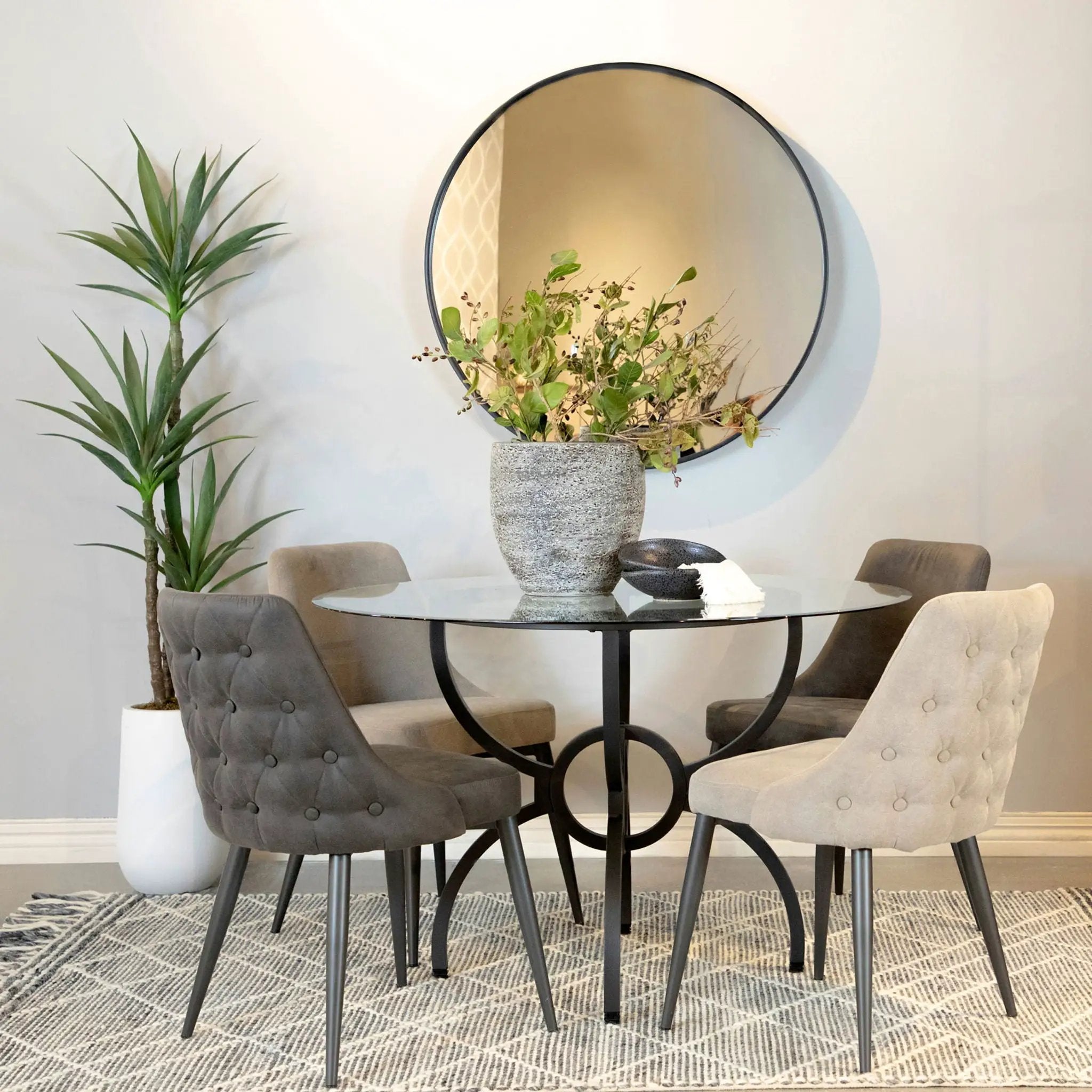 Aviano Round 48-inch Glass Top Metal Dining Table Gunmetal by Unique Piece Furniture