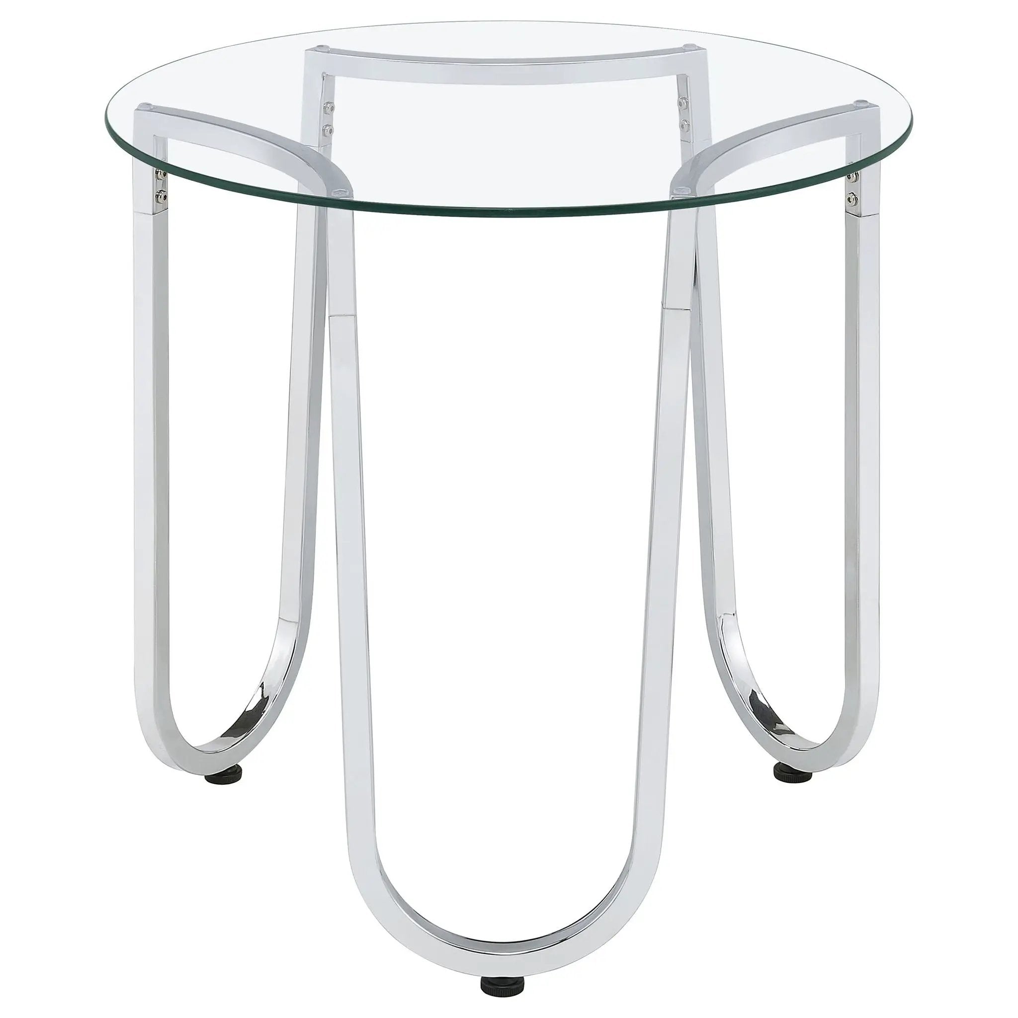 Beller Round Tempered Glass Top End Side Table Chrome by Unique Piece Furniture