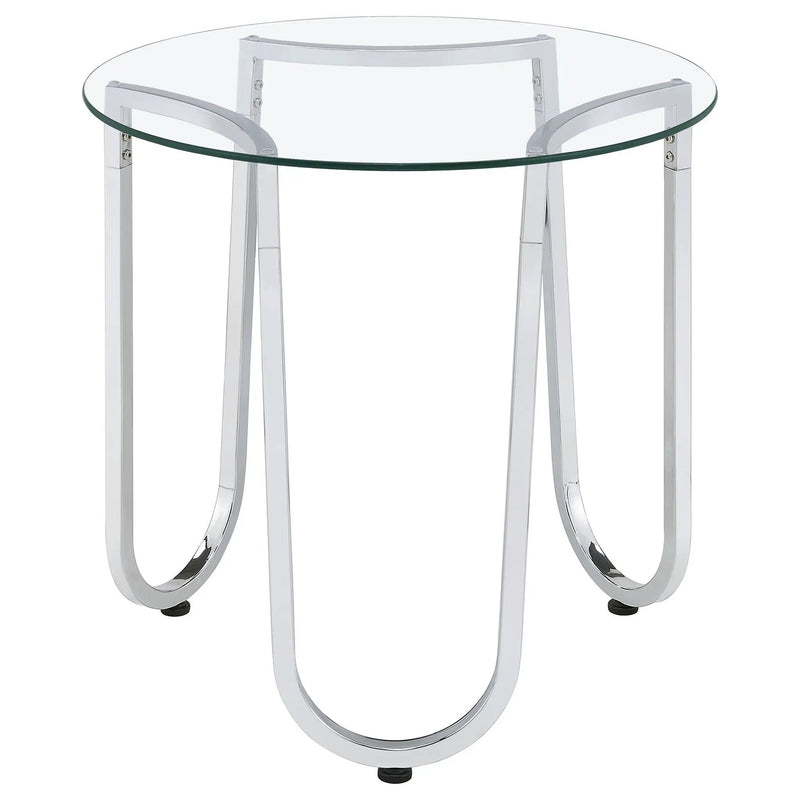 Beller Round Tempered Glass Top End Side Table Chrome by Unique Piece Furniture