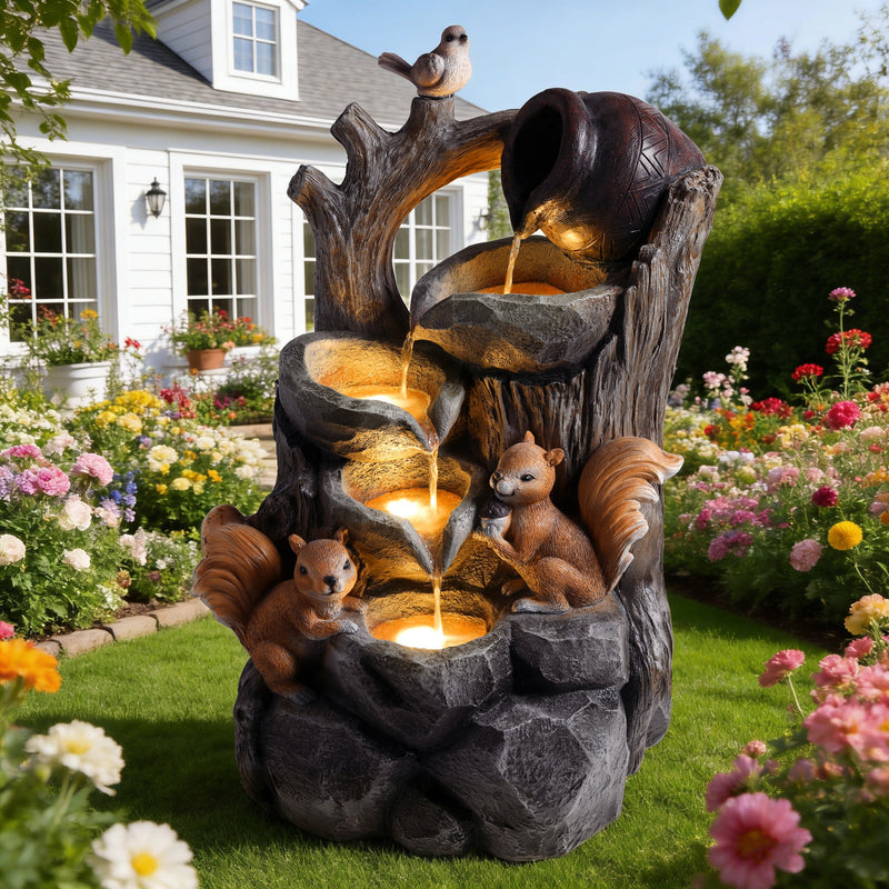 Resin Squirrel Tree Stump Outdoor Fountain 30 Inch LED, photo 2 of 9