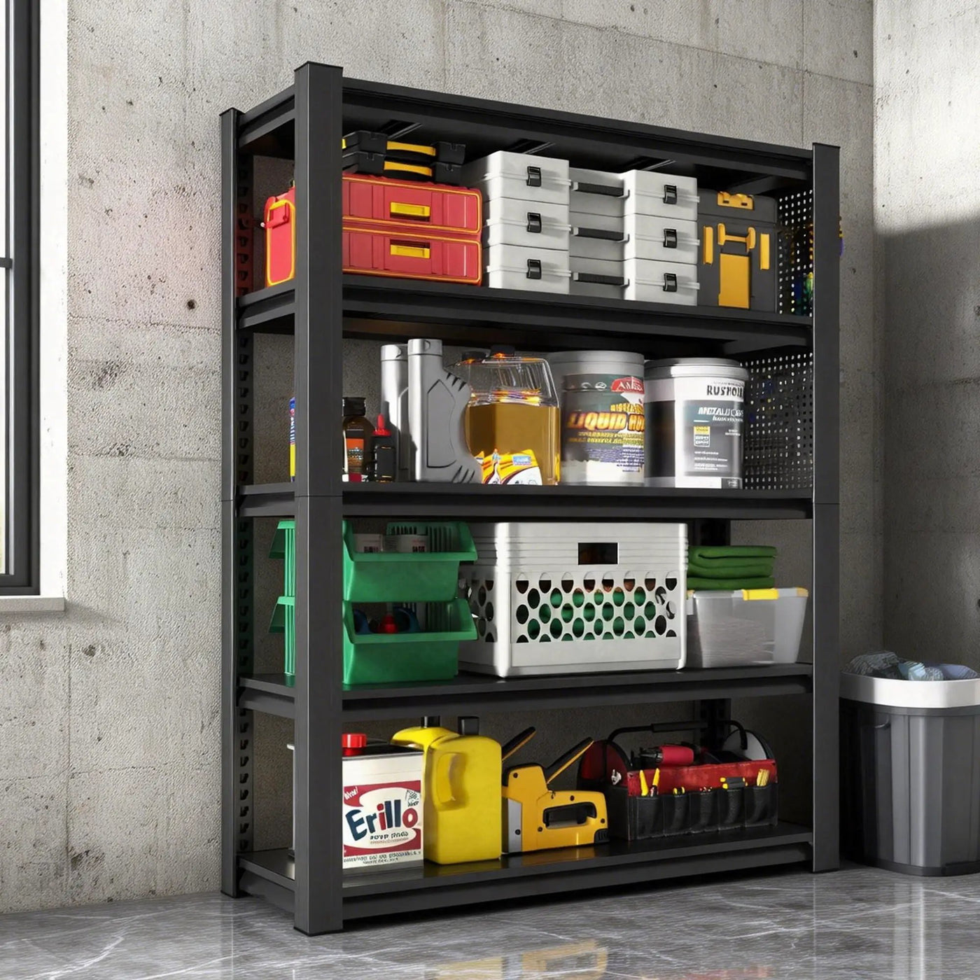 Industrial 5-Tier Adjustable Shelving Unit With Pegboard Heavy-Duty Storage by HouseOfZazla