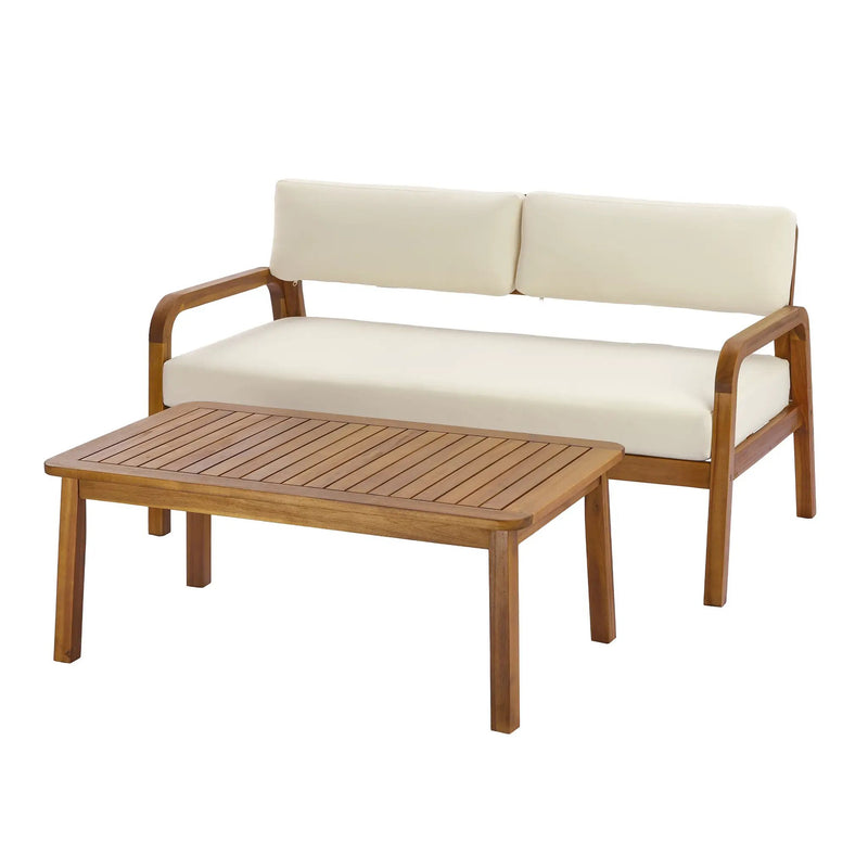 2 Pieces Outdoor Sofa Set with Cushions - Teak by HouseOfZazla
