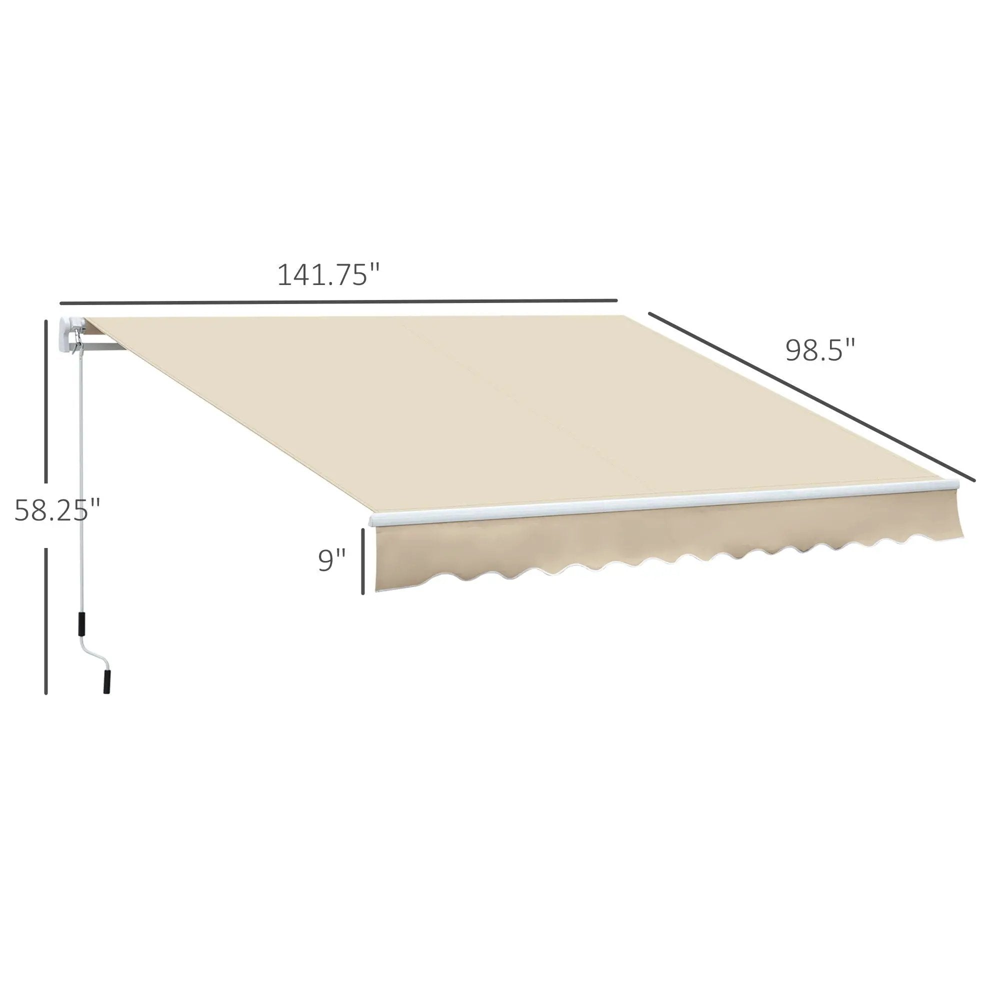 Outsunny - 12' x 8' Retractable Awning Patio Awnings Sun Shade Shelter With Manual Crank Handle, 280G / M² Uv & Water-Resistant Fabric And Aluminum Frame For Deck, Balcony, Yard - Cream White by Unique Piece Furniture
