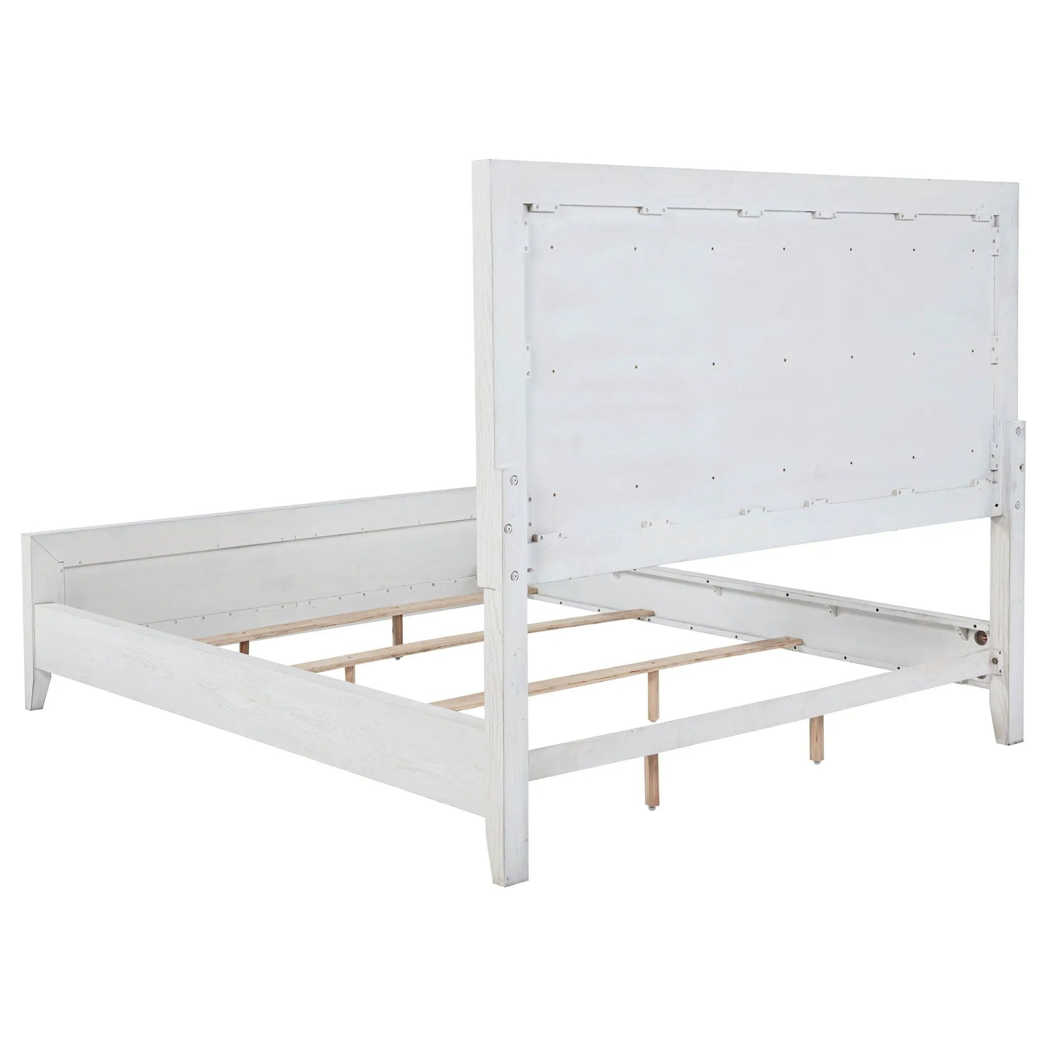 Marielle Eastern King Upholstered Panel Bed Distressed White by Unique Piece Furniture
