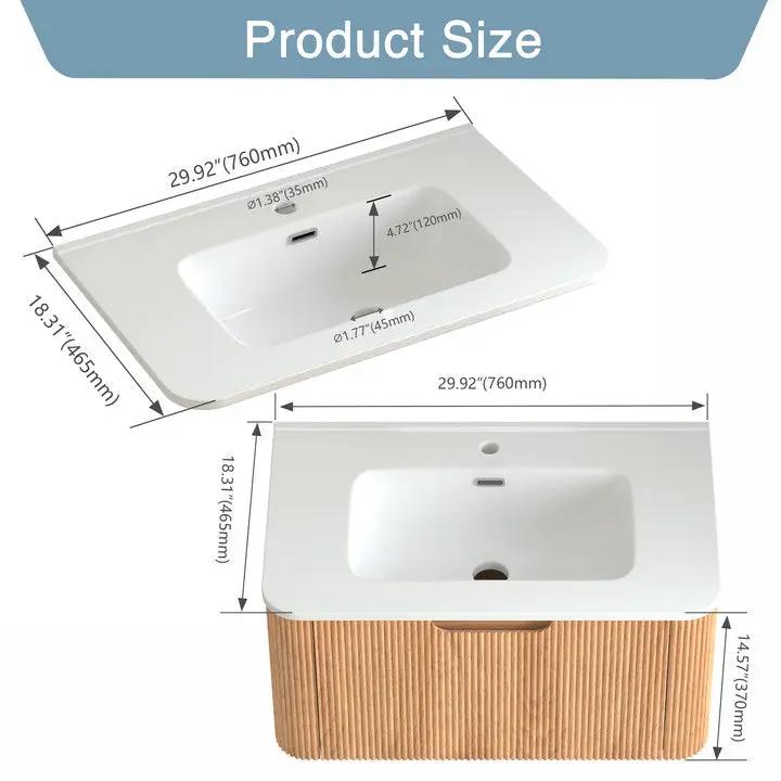 30-Inch Wall-Mounted Floating Solid Wood Bathroom Vanity by HouseOfZazla