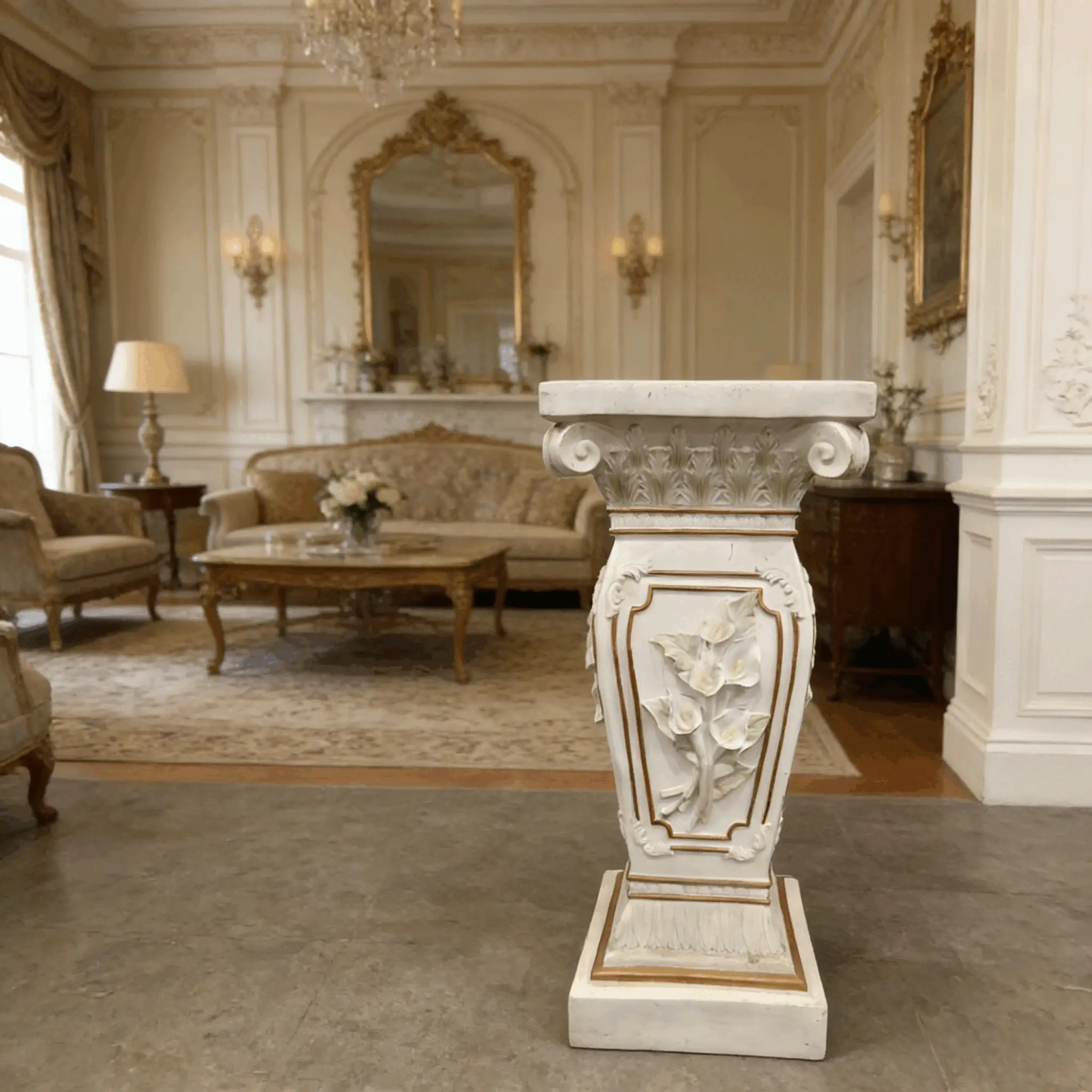 22.05" H x 9.06" W European Style Floral Carved Roman Column Pedestal by HouseOfZazla