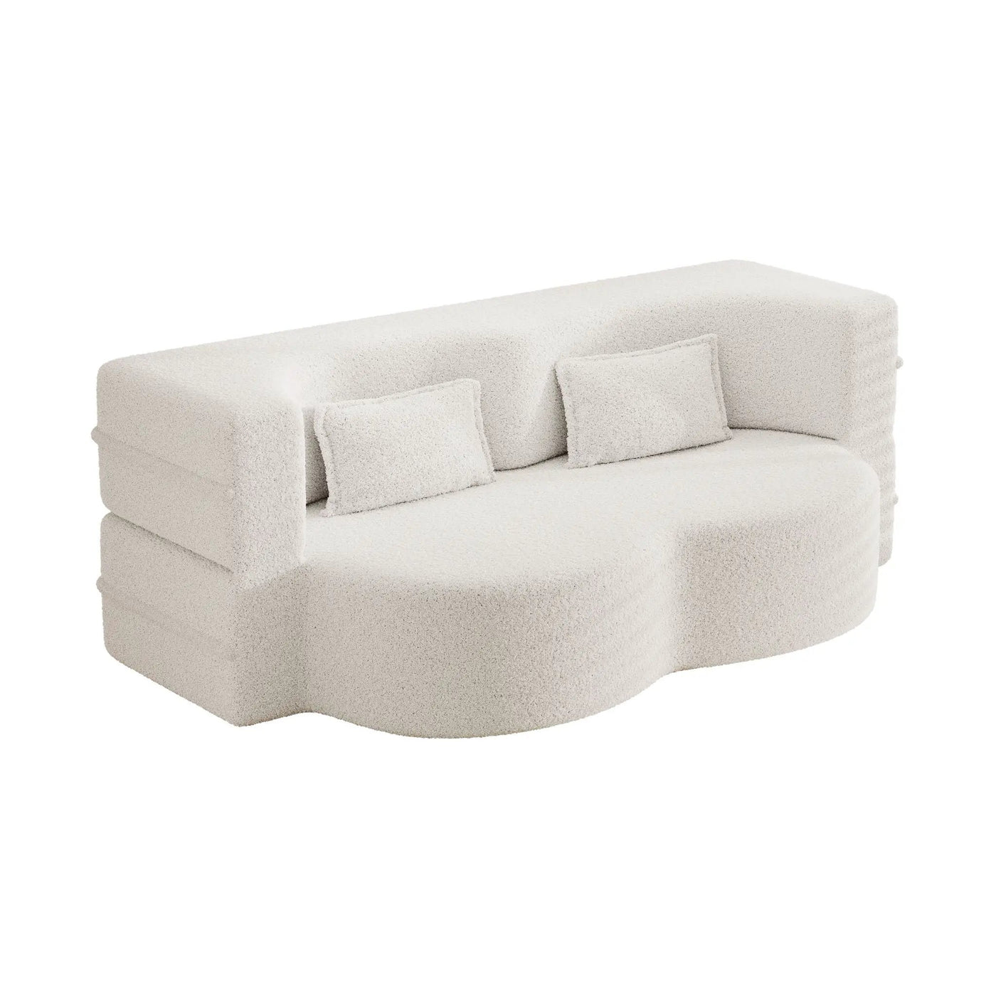 Modern Floor Sofa With Two Pillows Convertible Teddy Fabric Foam Filled Bed by HouseOfZazla