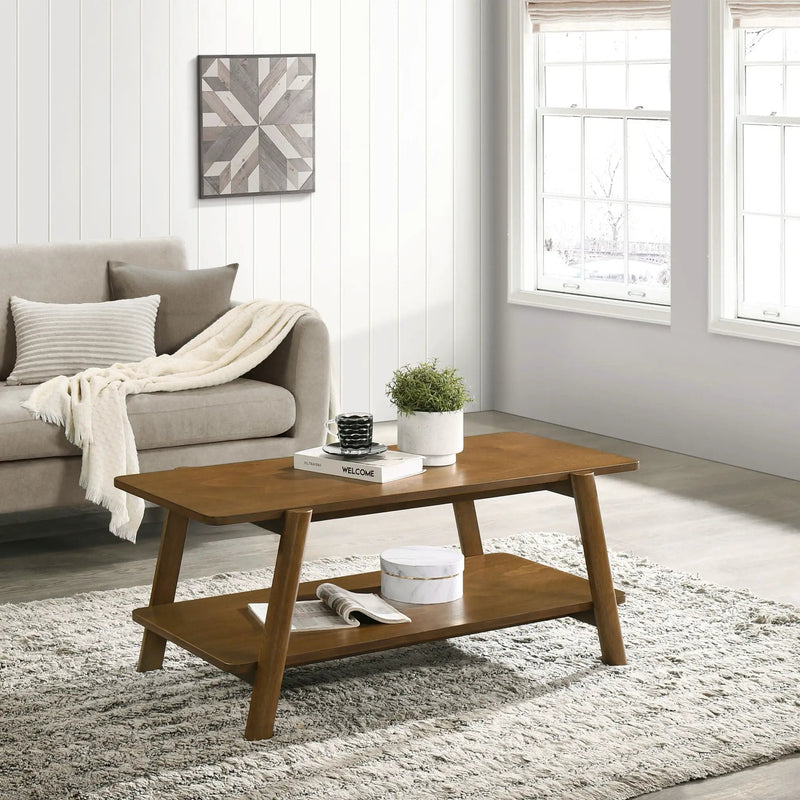Metz - Mid-Century Modern Wood Shelf 3 Piece Coffee Table Set - Walnut by HouseOfZazla