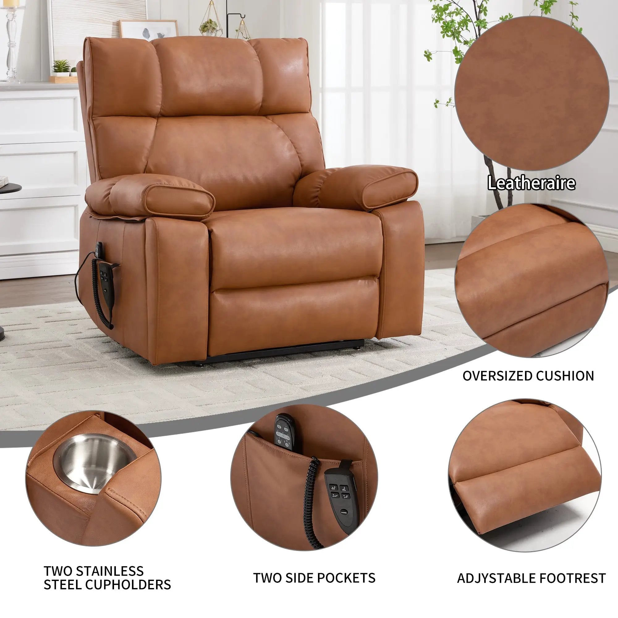 Orange Leatheraire Heat Massage Dual Motor Lift Recliner by HouseOfZazla