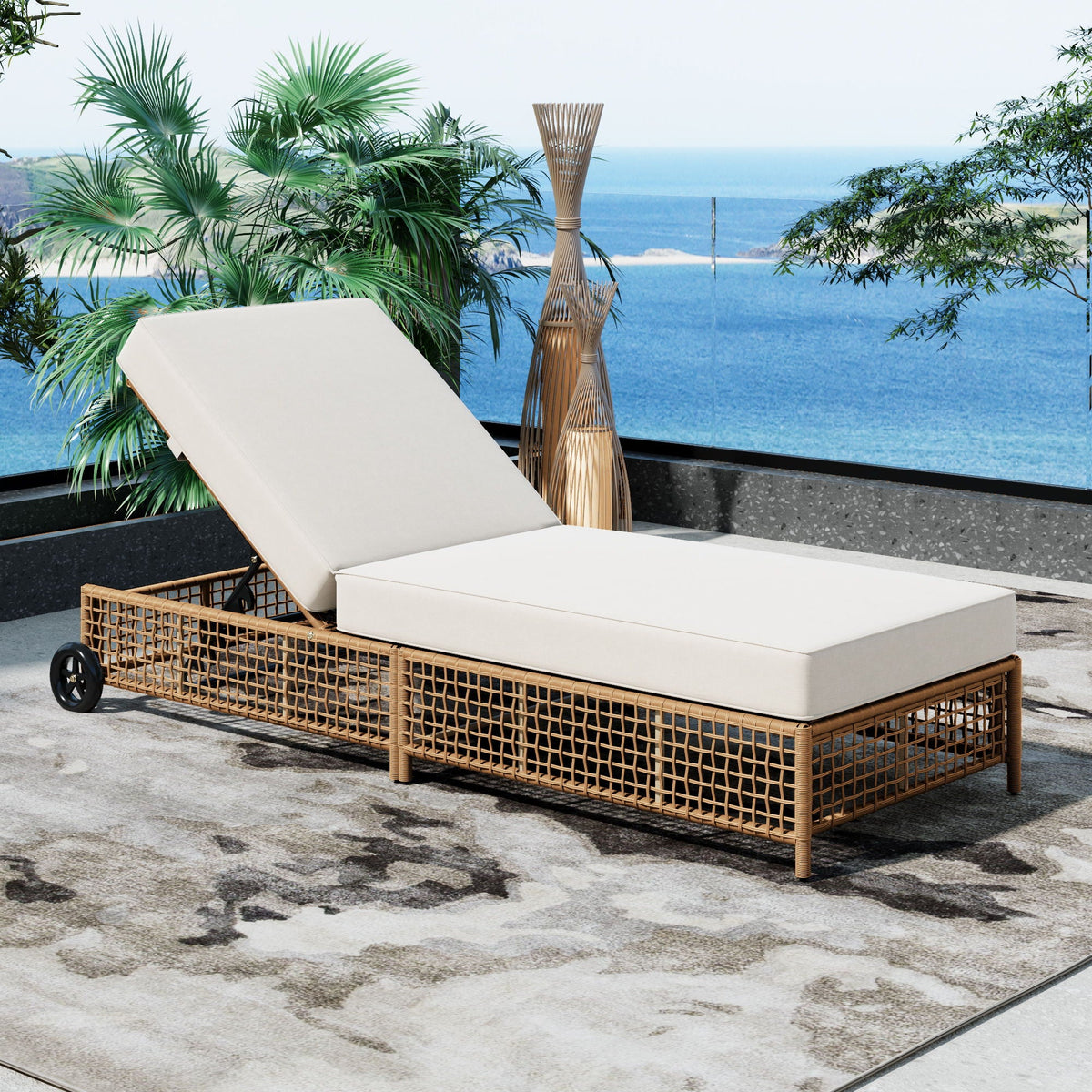 Outdoor Lounge Chair With 5 Position Backrest With Cushion And Wheels, photo 25 of 25