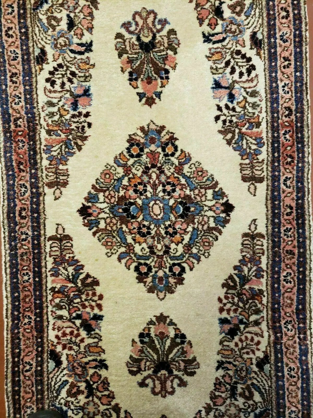 2' 7" X 4' Vintage Handmade Indian Medallion Wool Floral Beige Rug by Jewel Rugs
