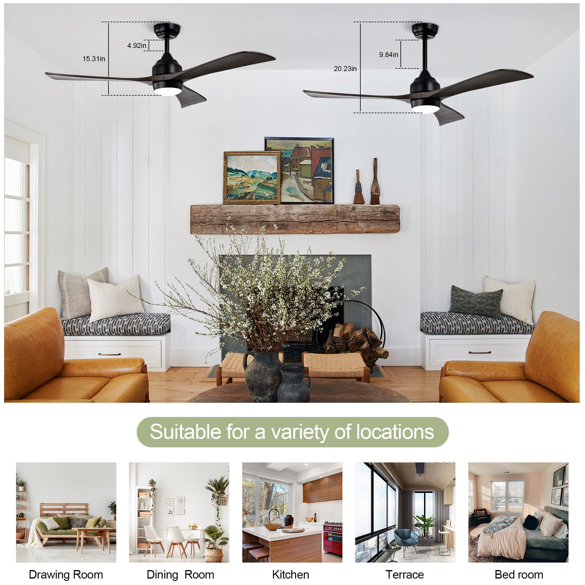 52" Solid Wood Blades Ceiling Fan with Lights Remote Control, Quiet DC Motor by HouseOfZazla