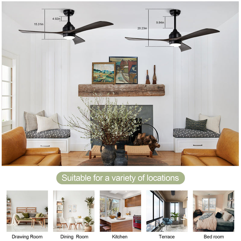 52" Solid Wood Blades Ceiling Fan with Lights Remote Control, Quiet DC Motor by HouseOfZazla