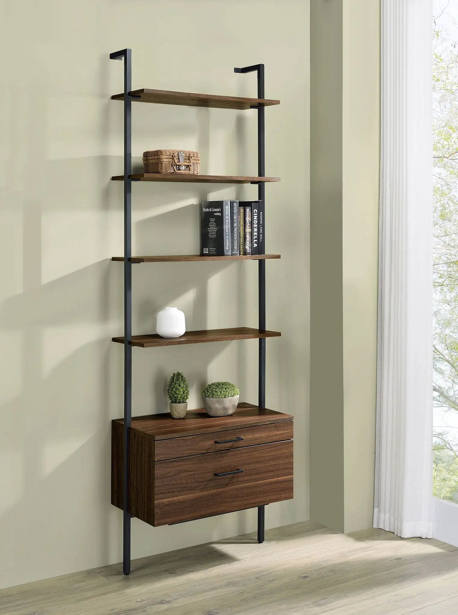 Owens 96-inch 4-shelf Storage Wall Bookshelf Walnut by Unique Piece Furniture