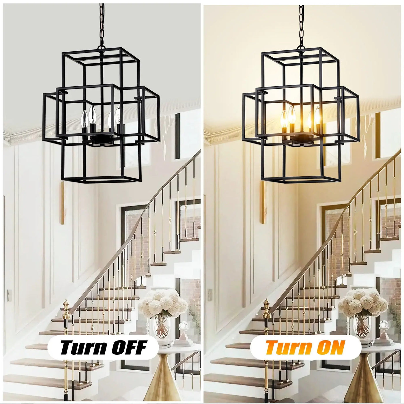 4 Light Metal Lantern Tiered Pendant Hanging Light Fixtures, Industrial Farmhouse Adjustable Height Chandeliers For Dining Room Hallway Foyer Entryway (E12 Bulbs Not Included) by HouseOfZazla