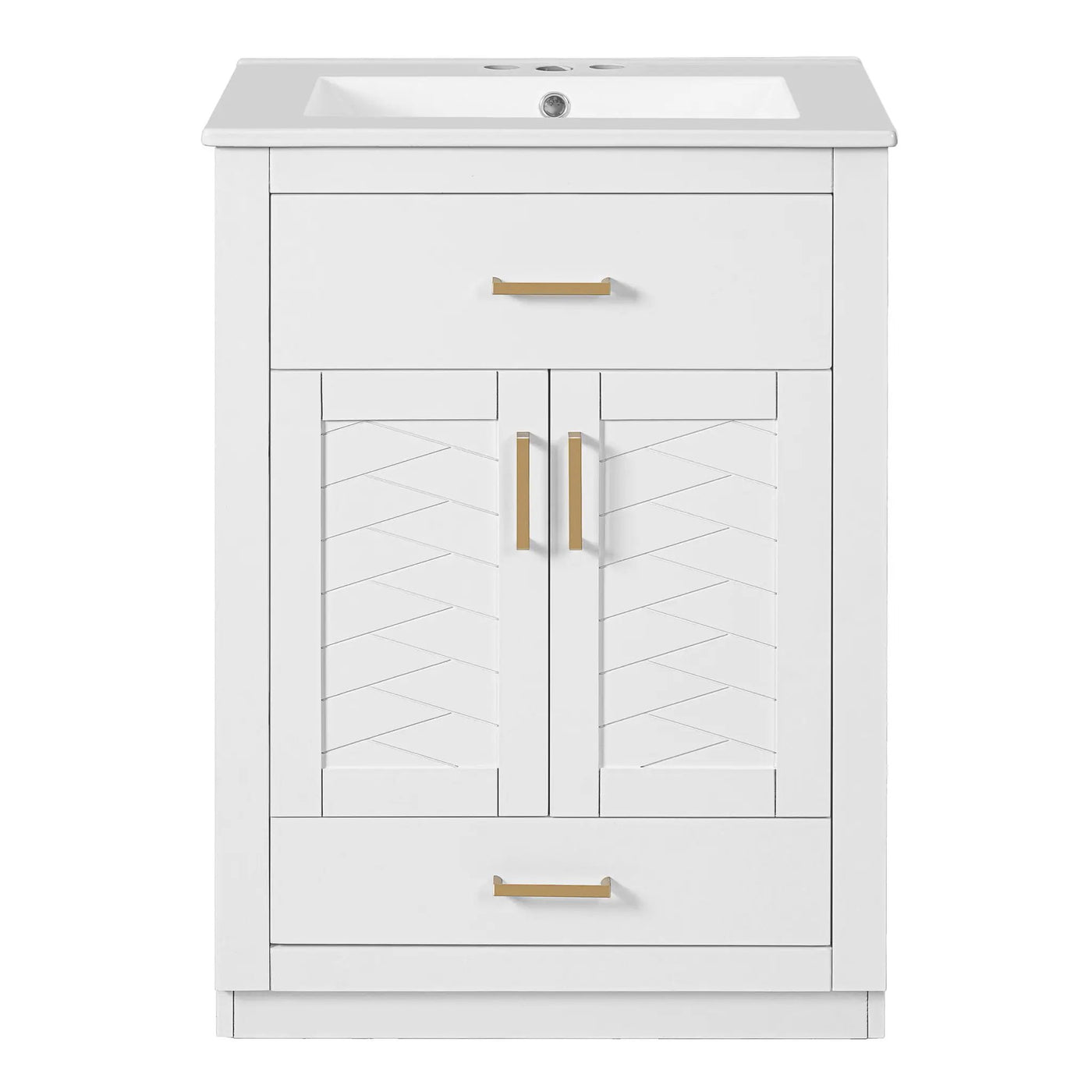 Modern Bathroom Vanity With Integrated Ceramic Sink, 2 Door Cabinet With Tip-Out Drawer by HouseOfZazla