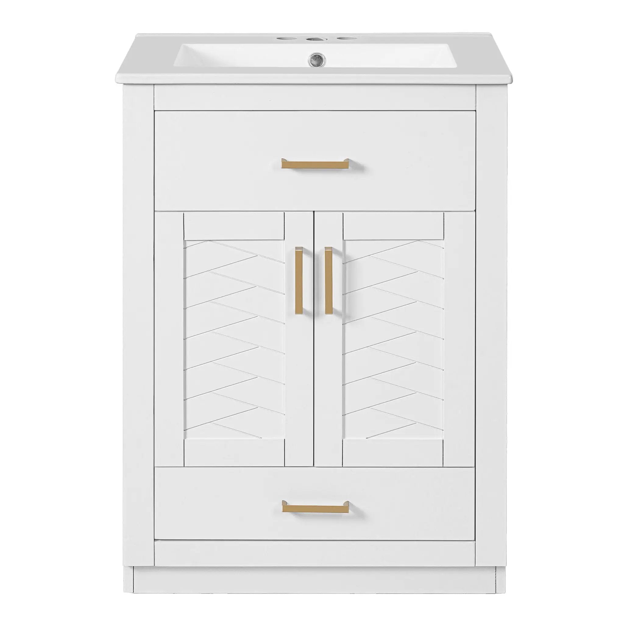 Modern Bathroom Vanity With Integrated Ceramic Sink, 2 Door Cabinet With Tip-Out Drawer by HouseOfZazla