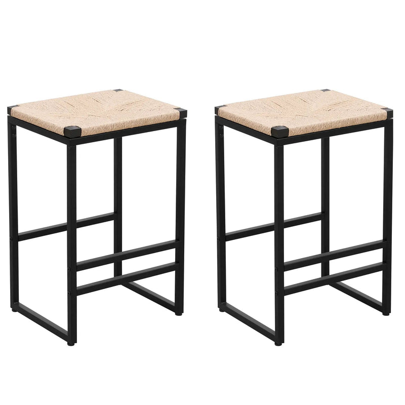 Boho Style Backless Bar Stools (Set of 2) With Paper Rope Woven Seat & Metal Frame For Kitchen Counter by HouseOfZazla