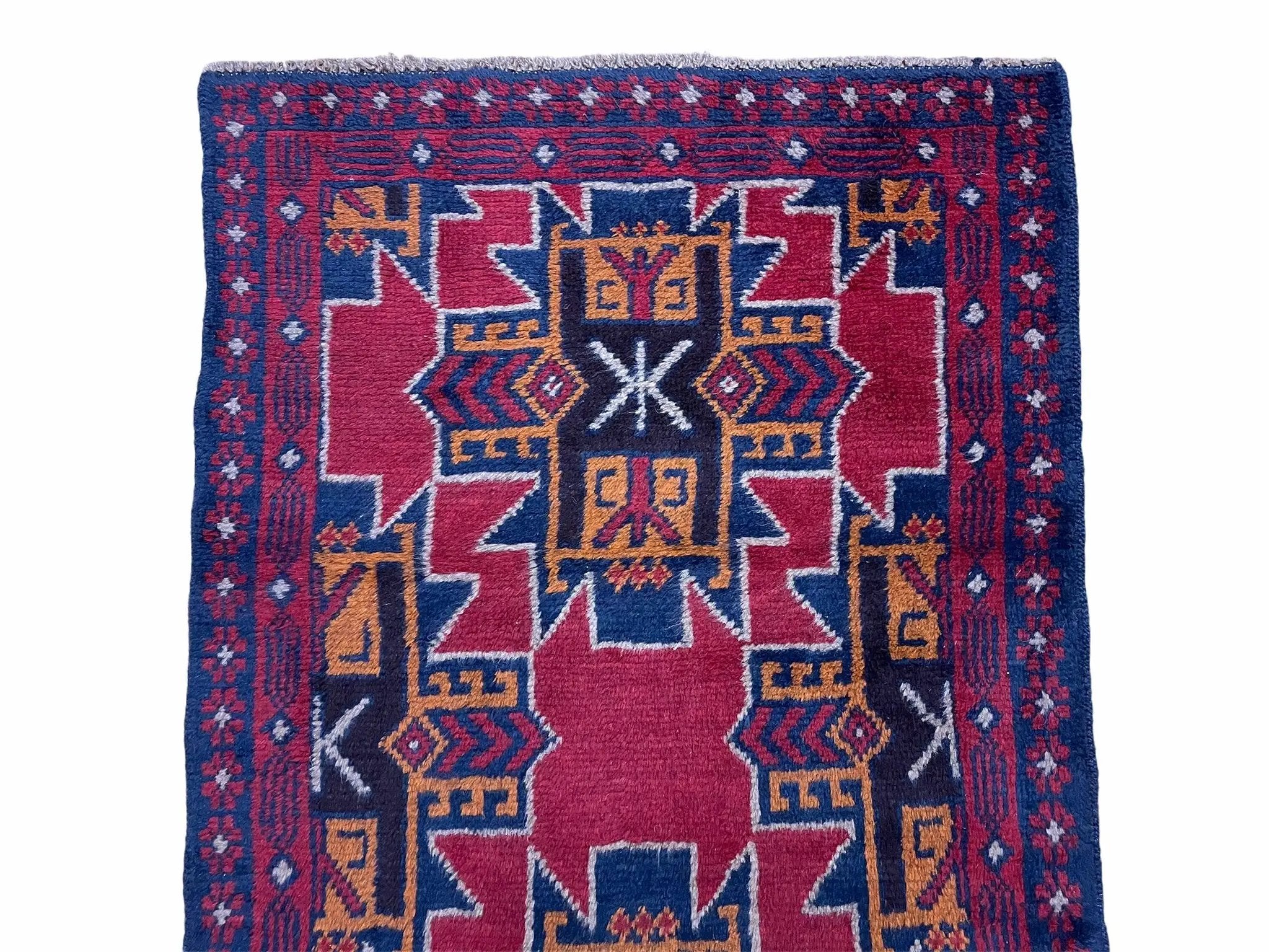 2' 8" X 4' 6" Vintage Handmade Tribal Wool Rug Balouchi Rug Afghan Rug Red Blue by Jewel Rugs