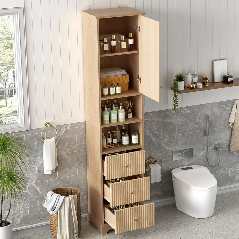Tall Bathroom Cabinet With 1 Door, 3 Drawers, Open Storage - Wood by HouseOfZazla