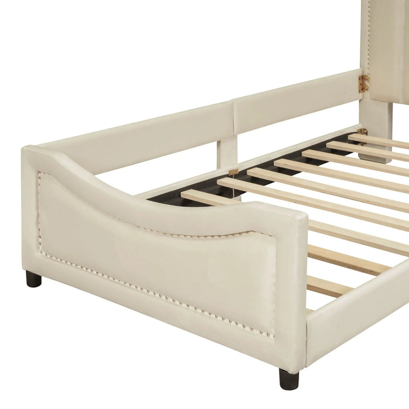 Upholstered Daybed With Classic Stripe Shaped Headboard by HouseOfZazla