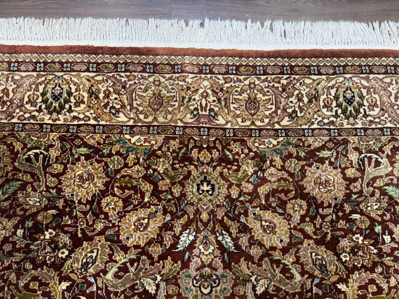Tree of Life Indian Kashmiri Rug 6x9, Rust Red and Cream, Animal Pictorials, Fine 290 KPSI by Jewel Rugs