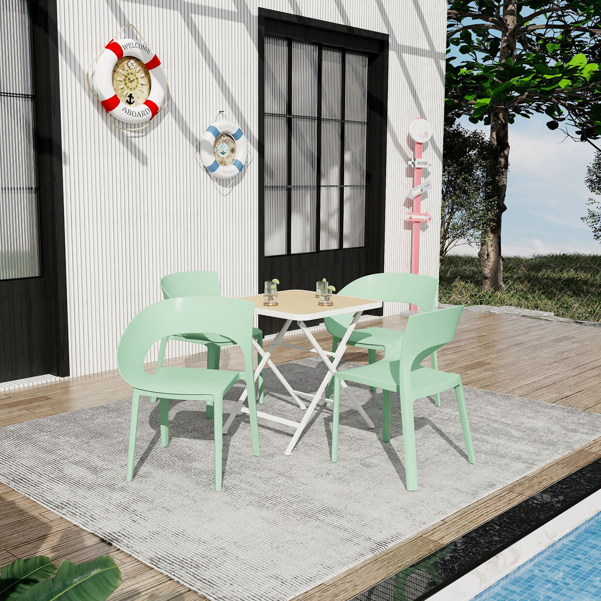 4 Piece Set Of Modern Designed Single Chairs With Folding Square Table, photo 14 of 14