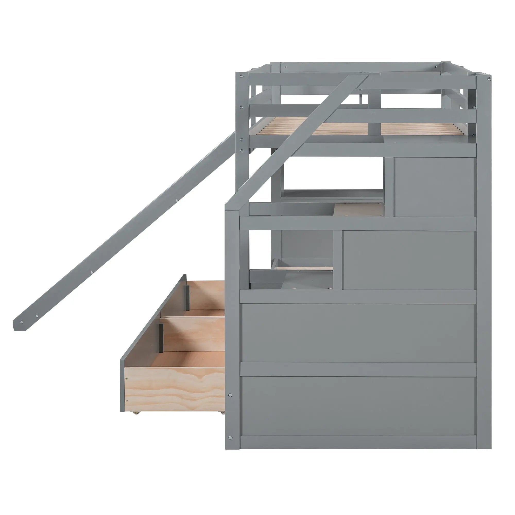 Bunk Bed With Storage Staircase, Slide, Desk, Drawers, And Shelves by Unique Piece Furniture