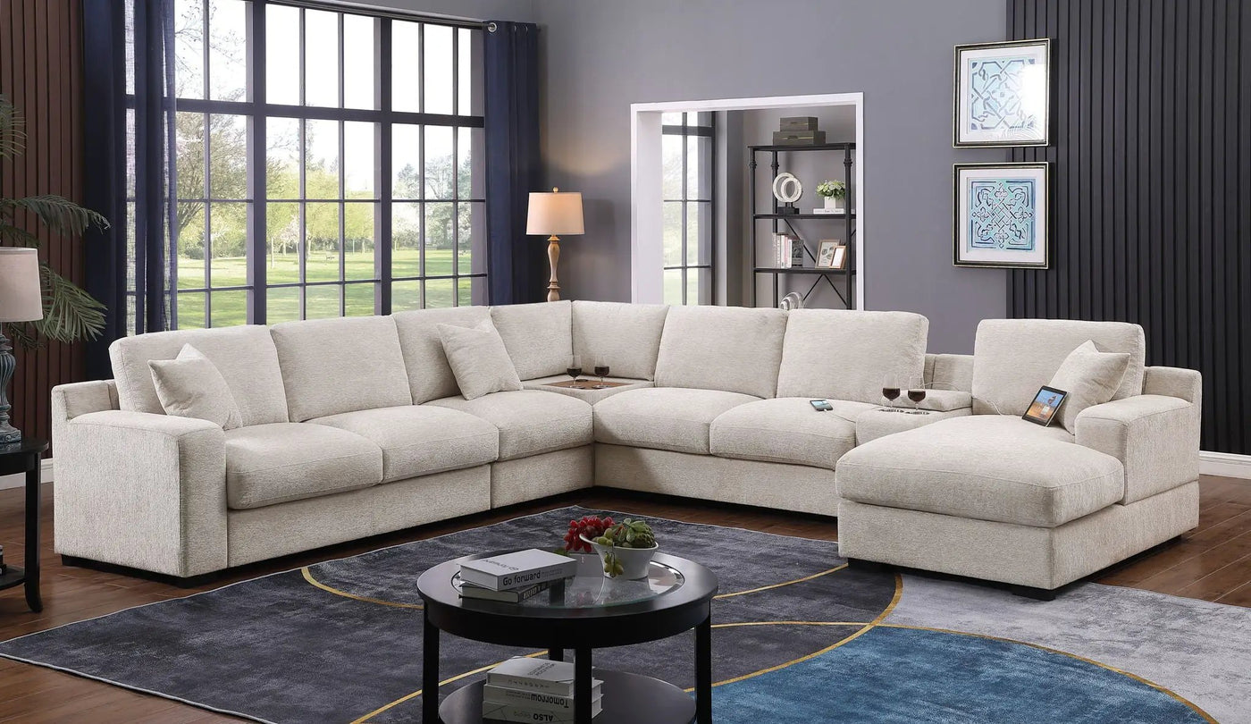Celine - Fabric Corner Sectional Sofa With Right-Facing Chaise, Cupholders, And Charging Ports by Unique Piece Furniture