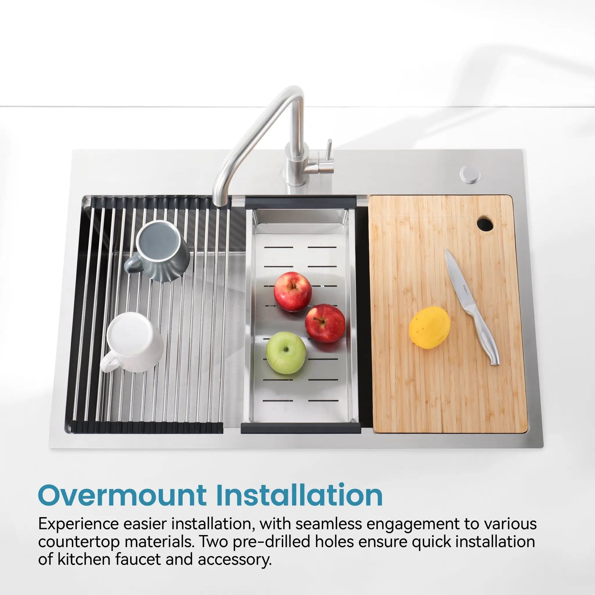 Stainless Steel Kitchen Sink, 33”x22” Single Bowl, Overmount, Brushed Finish by HouseOfZazla