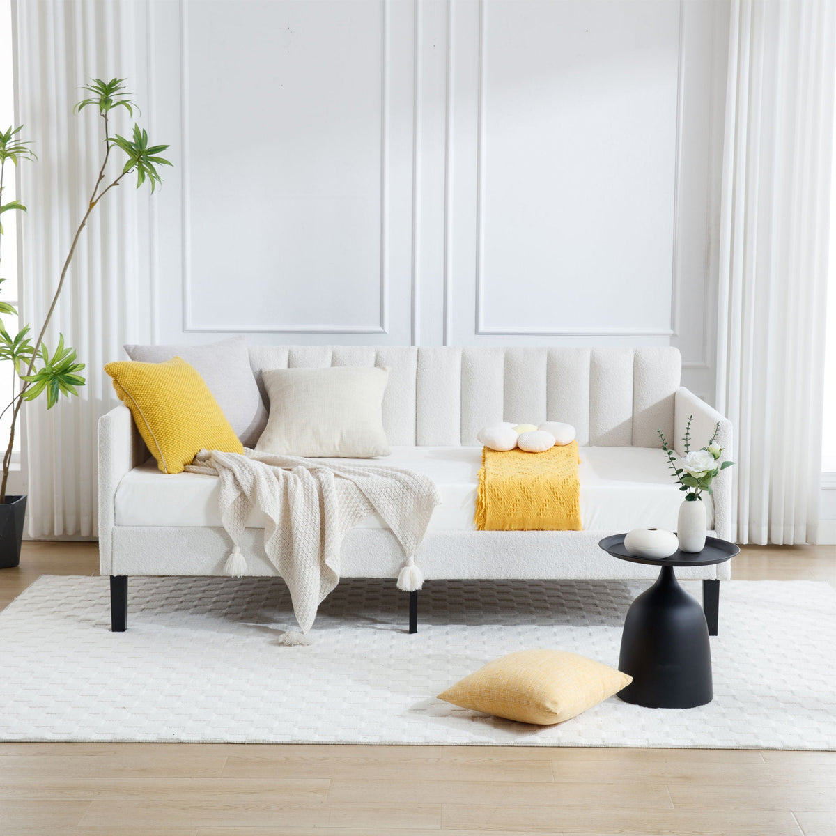Boucle Upholstered Daybed with Ribbed Tufted Backrest - Twin, photo 26 of 26